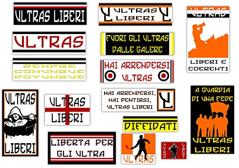 GamesMonkey® - Set mit 15 Aufklebern - Ultras Freiheit Vorsicht - Probe Fußball Scudetto - Vinyl glänzend HD - Made in Italy, wasserdicht, für den Innenbereich, Auto, Motorrad, Fahrrad, Stoßfängerhelm