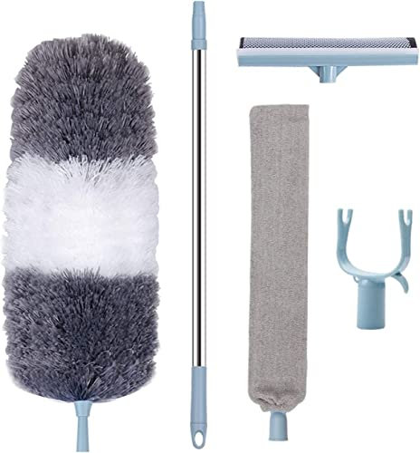 Herramienta de Limpieza de Plumero con Mango de Pluma Extensible de Microfibra, Poste de extensión Extensible, Cepillo de Limpieza de Polvo, plumeros extraíbles y Lavables