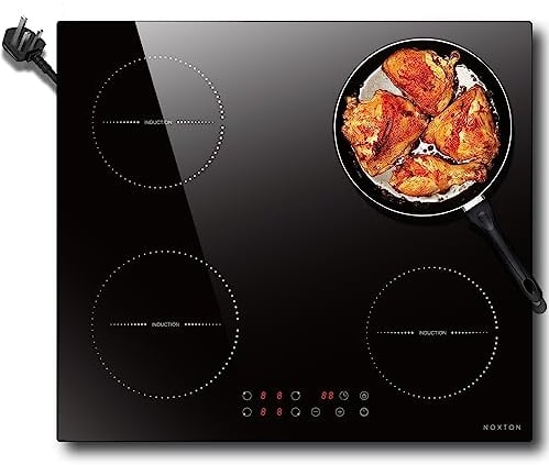 Noxton Plug in Induction Hob, 4 Zones Electric Hob 60cm, Touch Control with Child Safety Lock,UP to 99 Min Timer Black Crystal Glass