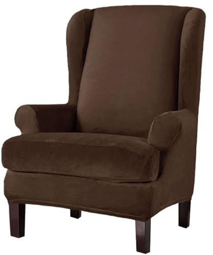 CLGTY Samt Ohrensessel Überzug Stretch, Weich Plüsch Ohrensessel Schonbezug Mit Elastischem Boden Antirutsch Waschbar Sofahusse Für Wohnzimmer-Kaffee-2 teilig