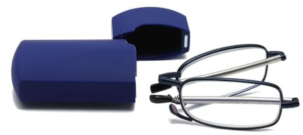 Hubeye Faltbare Lesebrille aus Edelstahl Mini Anti-Blau Sehhilfe für Herren und Damen Lesehilfe mit Hartschalen-Etui 2.00