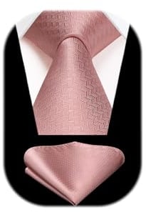 HISDERN Krawatten Rosa Herren Hochzeit Krawatte mit Einstecktuch Klassisch Business Krawatte & Taschentuch Set