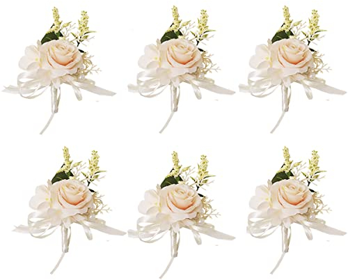 Floinla Champagner & Creme Boutonniere für Männer Hochzeit Abschlussball Set von 6, künstliche Rose Blume Bräutigam und Trauzeugen Boutonniere für Hochzeit Heimkehr Zeremonie Jahrestag formelle