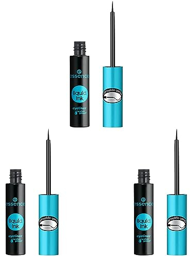essence liquid ink eyeliner waterproof, Eye Liner, Nr. 01, schwarz, definierend, langanhaltend, wasserfest, vegan, ohne Parfüm (3ml) (Packung mit 3)
