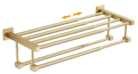 Portasciugamani regolabile per bagno, montaggio a parete, porta asciugamani con doppie barre, ripiano per asciugamani in oro spazzolato opaco