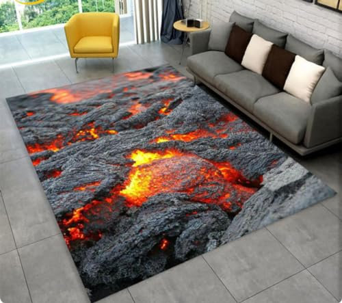 RUMIC Vulkan Lava Magma Bereich Teppich, Teppich Teppich Für Wohnzimmer Schlafzimmer Sofa Fußmatte, Kid Play rutschfeste Bodenmatte 50X80Cm
