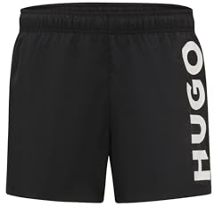HUGO Herren ABAS Schnell trocknende Badeshorts mit vertikalem Logo-Print Schwarz001 M