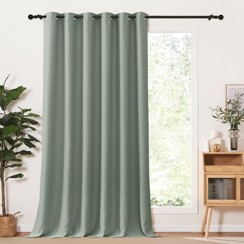 PONY DANCE Verdunkelungsvorhang 1 Stück H 245 x B 200 cm Extra Breite Gardinen Wohnzimmer Modern Vorhang Blickdicht Salbeigrün Vorhänge mit Ösen Thermovorhang Hitzeschutz