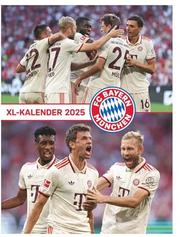 N NEUMANNVERLAGE - FC Bayern München 2025 Posterkalender, 48x64cm, Fußball-Kalender mit Motiven der Stars, Fan-Kalender mit Fußball-Highlights, Spiralbindung und internationales Kalendarium