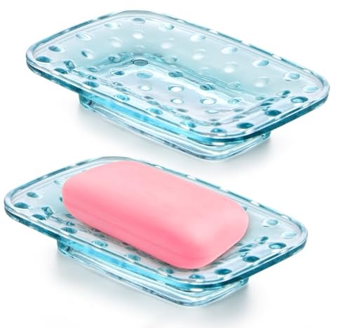 BIMUYI Soap Dish Holder, Glass Soap Tray, Decorative Soap Dish, Pack of 2