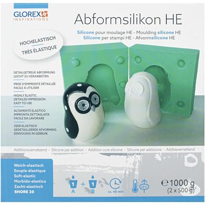 GLOREX 6 2407 300 - Abformsilikon HE, 2 x 500 g, hochelastisches 2 Komponentensilikon für verschiedene DIY-Projekte, strapazierfähig, kurzzeitig bis max. 150 °C belastbar