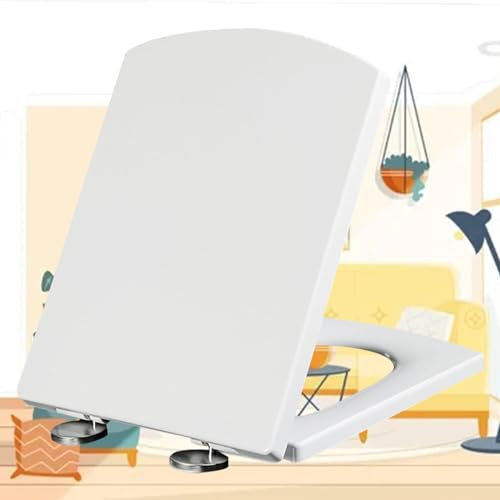 Toilettendeckel mit Absenkautomatik Eckig Form Softclose Eckig Universal Toilettensitz Abnehmbar Klobrille Wc-Sitz Top-Installation Einfache Montage,white-37 * 47cm