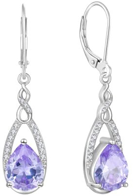 JO WISDOM Damen Hängende Ohrringe Ohrhänger Unendlichkeit Träne Silber 925 mit 3A Zirkonia Kristall Juni Geburtsstein Alexandrit Farbe,Schmuck für Frauen