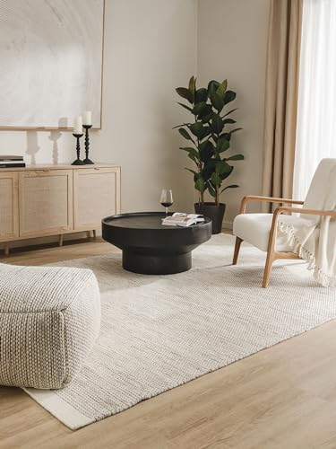 benuta Pure Wollteppich Rocco - Beige/Schwarz 250x350 cm - Handgewebt - Rechteckig & im Style: Wolle, Uni, Boho, Hygge & Cozy, Minimalistisch - Pflegeleicht für Wohnzimmer Schlafzimmer