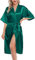 Lovasy Peignoir Satin Femme Robes de Chambre et Kimonos de Mariée Robes de Chambre Soie Court Kimono Col V avec Ceinture B Vert encre M