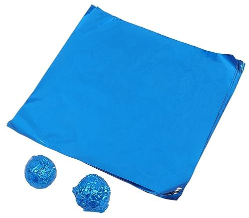 Amosfun Foil Candy Wrappers, 100pcs 20x20cm Blue Foil Candy Wrappers Square Aluminum Foil Paper, Sugar Tin Foil Packing Wrappers for DIY Candy Chocolate Packaging