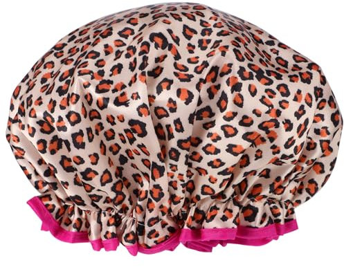 PATKAW Leopard Print Shower Cap - Shower Cap Reusable,Bath Cap Adult Hair Cap Elastic Leopard Print,Bathing Shower Caps,Elastic and Reusable Bath Caps for Women