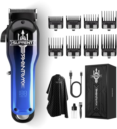 SUPRENT PRO Tondeuse Cheveux Homme Professionnelle, 7000 RPM Tondeuse à Cheveux Sans Fil avec Lame Conique Céramique, Tondeuse Cheveux Kit Rechargeable, Cadeaux pour Hommes (Bleu)