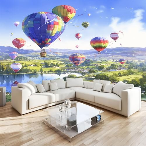 Fototapete Heißluftballon Bunt Bemalt Vlies Modern 3D Wandbild, Schadstofffrei Uv-Beständige Wanddekoration Für Wohnzimmer, Schlafzimmer, Büro - Feuchtigkeitsresistent B200 X H140 Cm