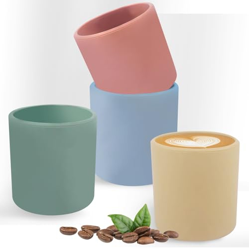 LEKEFETO 4 tazas de café de silicona: juego de tazas de café de 100 ml, tazas de capuchino, 4 unidades, colores pastel, tazas de café sin asa, diseño minimalista y apilable