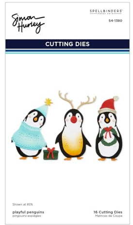 Spellbinders S4-1380 Geätzte Stanzform von Simon Hurley-Playful Penguins, Metall, Verspielte Pinguine, Let It Snow, One size