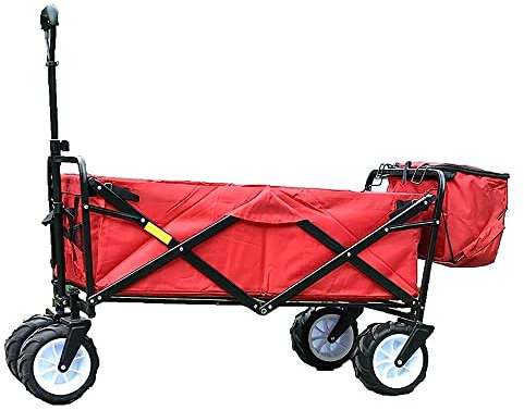CRBUDY Handcart, Portable Folding Trolley Garden Cart Multi-Function Shopping Cart Household Outdoor Camping Beach Supermarket Fishing 4 Wheels Pull Truck Small Hauling Car