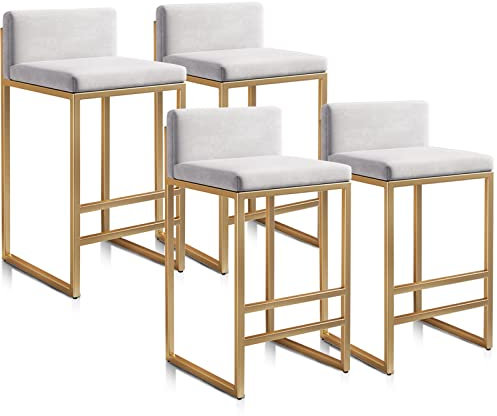 Juego de 4 taburetes de bar tapizados modernos, altura de mostrador, 29.5 pulgadas, sillas de isla de respaldo bajo para cocina y hogar, esquema de color blanco y negro