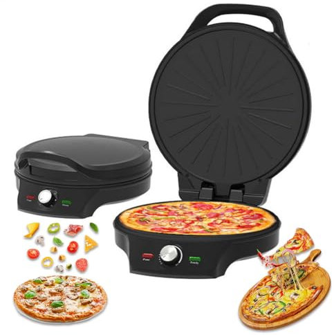 Indoor Pizza Oven, 2000W Portable Pizza Oven, 32cm Large Diameter, Indoor Pancake Maker with Non Stick Surface, Dual Heating Elements, for Making Pizzas, Arabic Bread, Quesadillas, for Home Kitchen