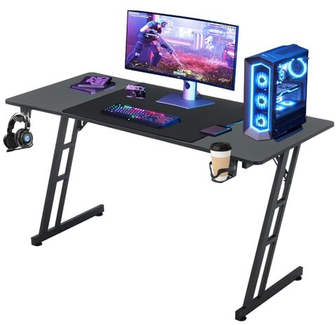 Bureau Gamer,Forme de Z Moderne Table Gaming,Bureau Gaming avec Porte-gobelet et Crochet pour Casque,Plateau en Fibre de Carbone,Bureau d'ordinateur Informatique Ergonomique,Gamer Desk,120 x 60 cm