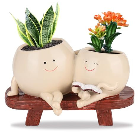 YYTECH Vaso da fiori con faccina sorridente, grande, altalena, per interni, altalena, con foro di scarico, 2 vasi con piante grasse