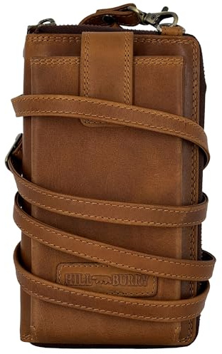 Fregery Leder Damen Handytasche Umhängetasche Geldbörse Multifunktion Beutel aus Echtleder Verstellbar Schultergurt Handy Hill Burry braun