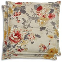 GO-DE Textil Bequeme und attraktive Polsterauflagen für Gartenstühle und -hocker (2er-Set, Blumen Beige, Hockerauflage)