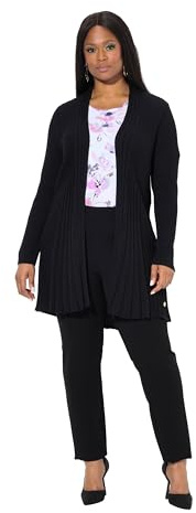 Ulla Popken Damen große Größen Übergrößen Plus Size Plissee-Strickjacke, A-Linie, Schalkragen, Langarm schwarz 46+ 837597100-46+