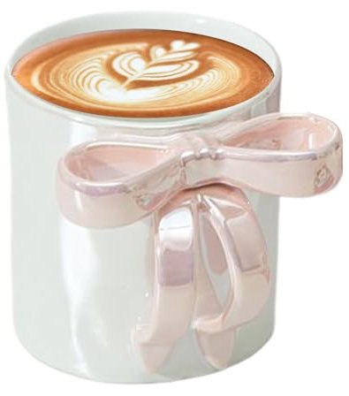 Elegante design con fiocco rosa, lavabile in lavastoviglie, tazza da caffè con fiocco, multiuso, adatta al microonde, ideale per latte, cioccolata calda, bevande, acqua, succo d'arancia, uso domestico