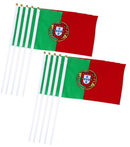 Mini Portugal drapeaux portables de bannières d'ondulation nationales de parade résistante à la parade résistante aux drapeaux de bâton 10pcs