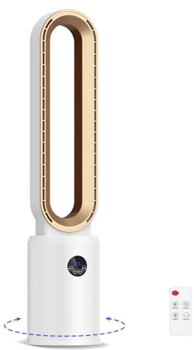 Turmventilator, Rotorlos Ventilator mit Luftreiniger, Turmventilator sehr Leise, 24 Stufen Tower-Ventilator, Oszillierend LED-Anzeige, 12H Timer, Turmventilator mit Fernbedienung für Zuhause (Weiss)