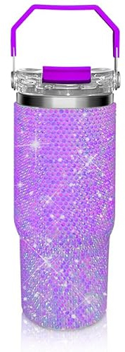 Trinkbecher mit Strasssteinen und Griff oben, Edelstahl-Wasserflasche, Diamant-Glitzer-Becher für Frauen, Geburtstagsgeschenke für Frauen, Mutter, Ehefrau, Freundin (850 ml, lila)