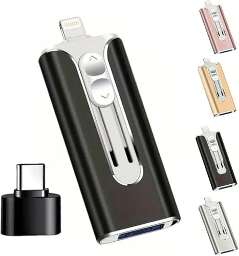 Clé USB 4 en 1 pour téléphones portables et ordinateurs, 32-256 Go, micro USB + 8 broches + interface USB 3.0, adaptateur de type C, compatible avec téléphones portables, ordinateurs et autres