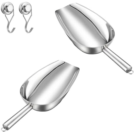 MUNTE Eiswürfelschaufel, 2 Stück Eisschaufel für Eiswürfel, Edelstahl Eis Schaufel, Multifunktional Mehlschaufel, mit 2 Magnetischen Haken, für Küche und Bar