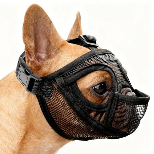Französische Bulldogge Maulkorb, Maulkorb Hunde Maulkörbe Groß | Abgeflachter Hund Mesh Dog Muzzle Para Shar Pei Boxer Bullmastiff 18,6–24,9kg Anti Biting Kauen Bellen Hundemaulkorb(L)