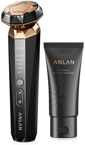 Radiofrequenz Gerät Gesicht, ANLAN 18K Gold Gesichtsmassagegerät Gegen Falten 5 in 1 Face Massager EMS Mikrostrom V Face Beauty Meter Lichttherapie Gesicht Anti Aging Gerät, Gel