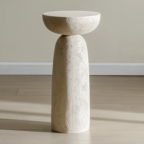 SHYFOY Moderner Beistelltisch mit Sockel, runder Tisch in Sanduhrform mit strukturierter Oberfläche, beige, hoher Sofatisch für Wohnzimmer und Terrasse, 30 x 30 x 62 cm