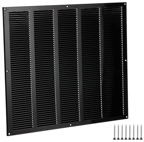 Rejilla de ventilación de 500 x 500 mm, color negro, rejilla de ventilación de metal con protección contra insectos, cubierta de ventilación rectangular para paredes y techos, rejilla de ventilación