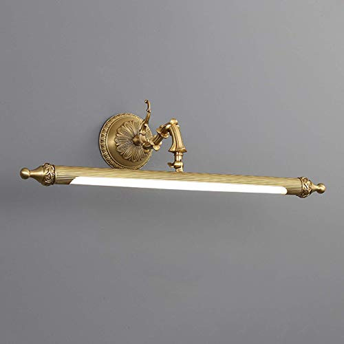 KHUKHU Badezimmer-Überspiegelleuchten Aus Messing, LED-Bilderleuchte, Vintage-Spiegel-Frontleuchte Mit Drehbarem Lampenkopf, 3 Farbtemperaturen, IP44 Retro-Spiegelschrankleuchten(56cm/9w)