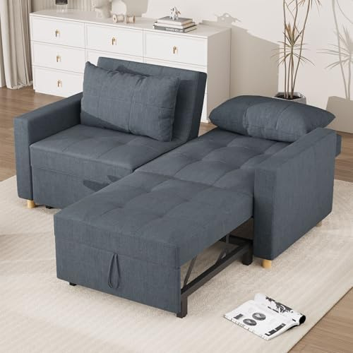 YODOLLA 3-in-1 Convertible Sofa Bed with Adjustable Backrest,Dark Grey | multi-angle adjustable backrest, sturdy reinforced supporting frame, pull-out guest sleeping design, space-saving