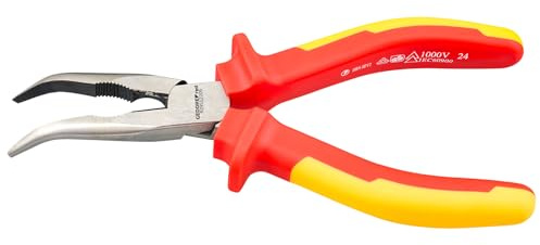GEDORE red VDE Flachrundzange abgewinkelt R29512205 | 1000 V isoliert nach VDE | Abgewinkelte Kombi‑Greifzange mit Schneide | Für Elektroinstallation & Feinmechanik