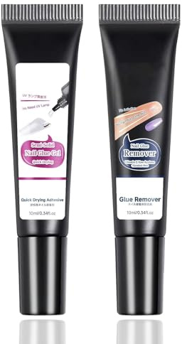 Nail Glue Remover and Nail Glue for Press on Nails Set,No Need for Uv Light Long Lasting Quick Drying with Clear Texture Art Home Use