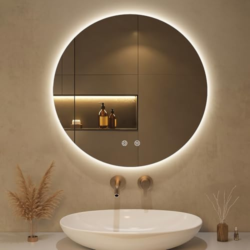OUMUSU 50cm Round Led Bathroom Mirror with Lights