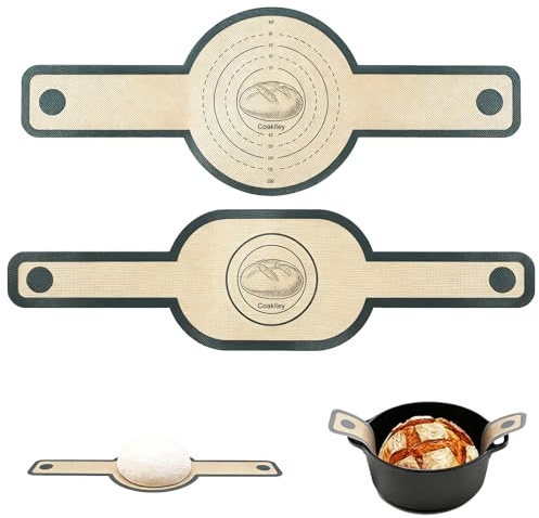 Silicone Bread Sling for Dutch Oven, Non Stick Reusable Baking Mat Set with Heat-Resistant Long Handles, Eco-Friendly Sourdough Baking Supplies, Bread Making Accessories (Round & Oval)