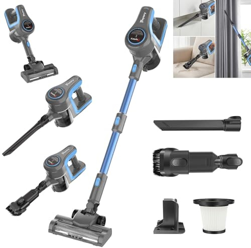 Cordless Stick Vacuum Cleaner,15000PA Cordless Vacuum Cleaner 3 in 1,Handheld Stick Vacuum with LED Light +1 HEPA Filters + 3000mAh Rechargeable Battery,Pet,Crevice & Multi-Surface Tools,Blue+Grey